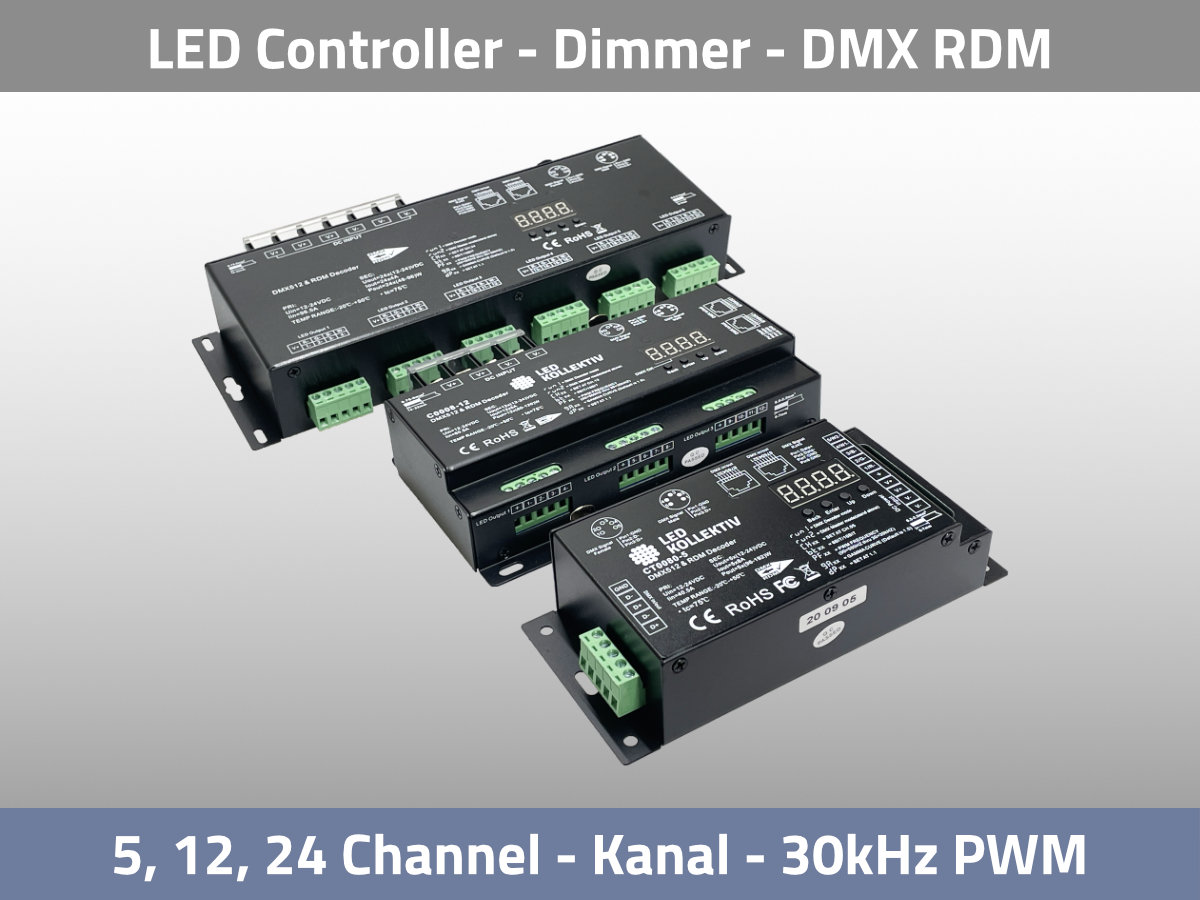 LED Controller 30kHz flicker free dimming DMX RDM 5 12 24 Channel