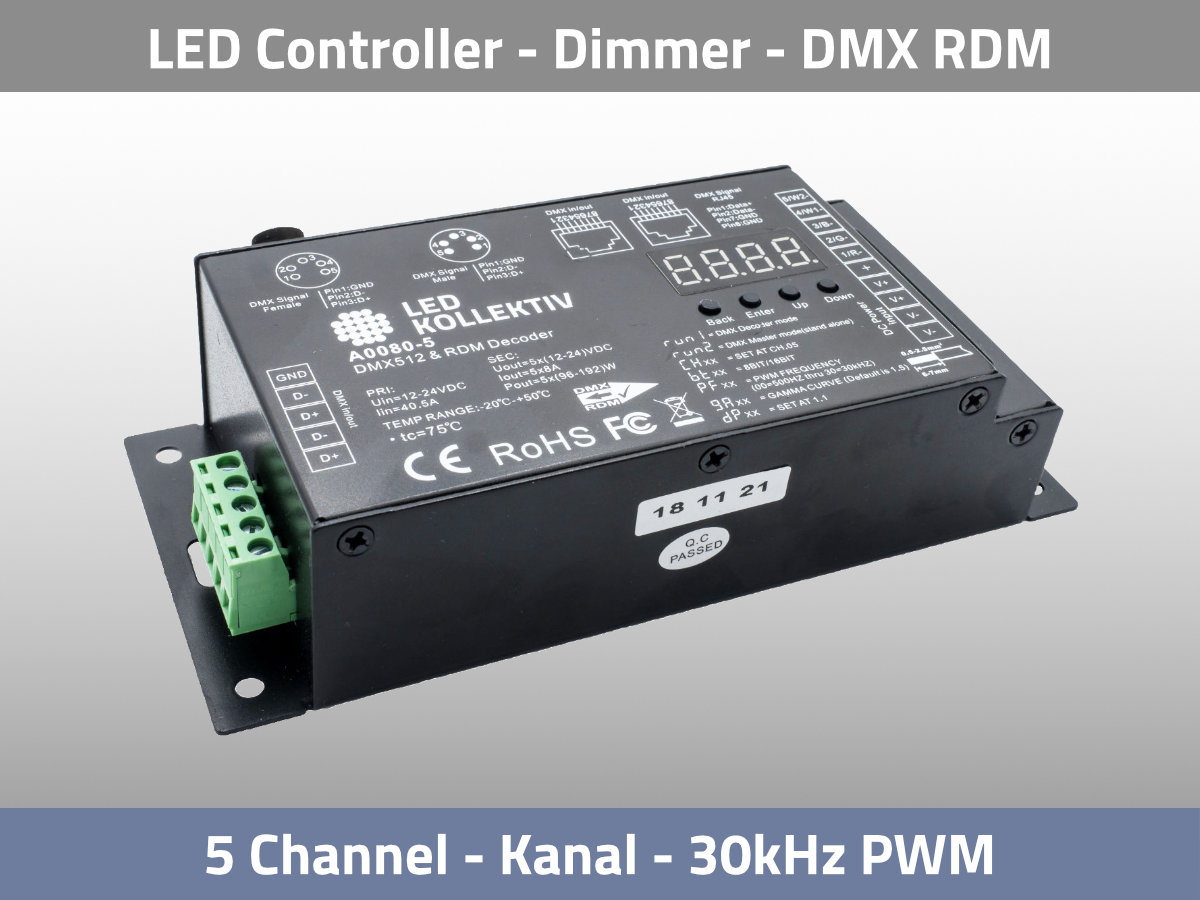 LED Controller 30kHz flicker free dimming DMX RDM 5 Channel