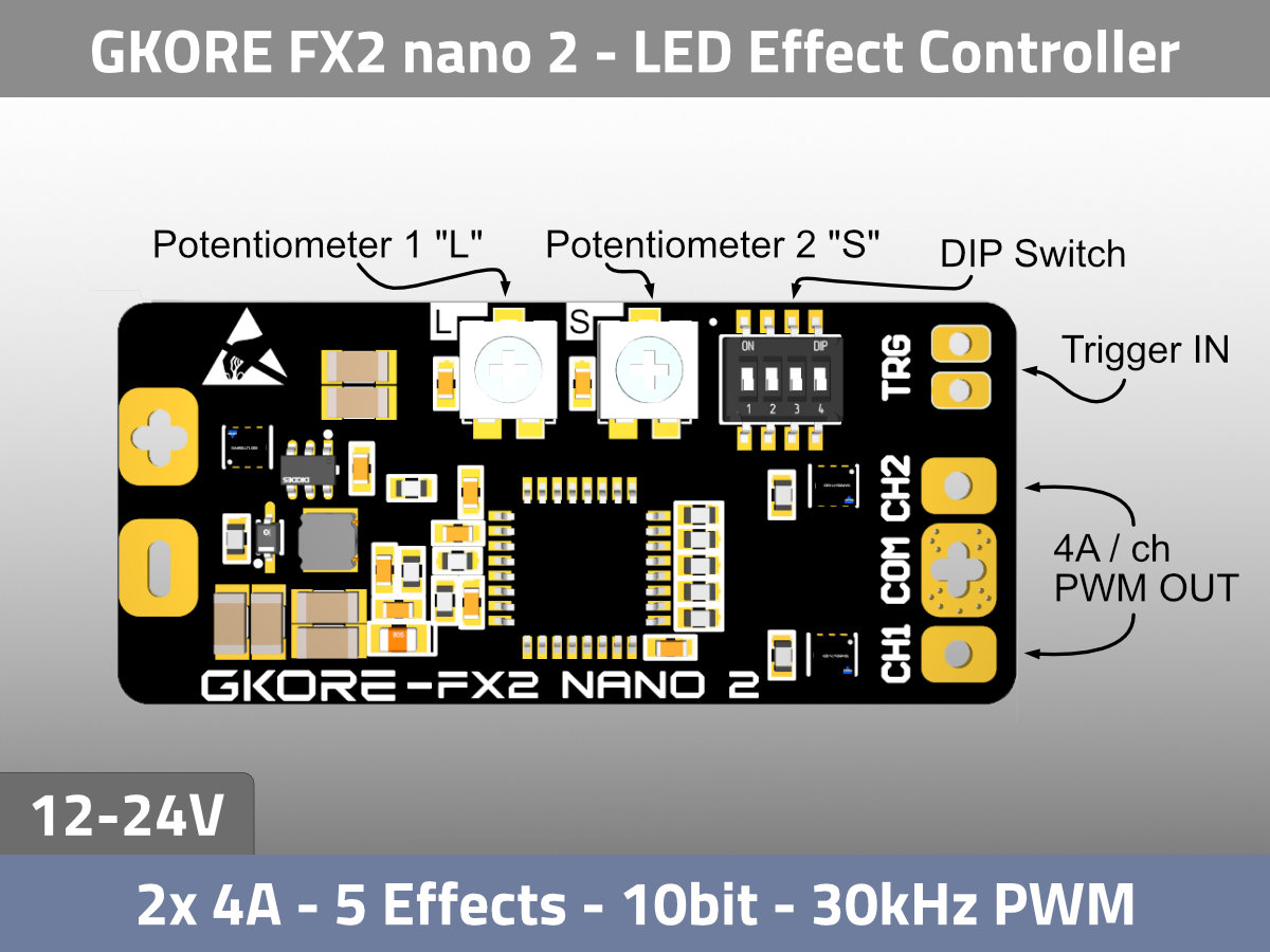 LED Effect Controller 2ch PWM 12V 24V Constant Voltage Top UI