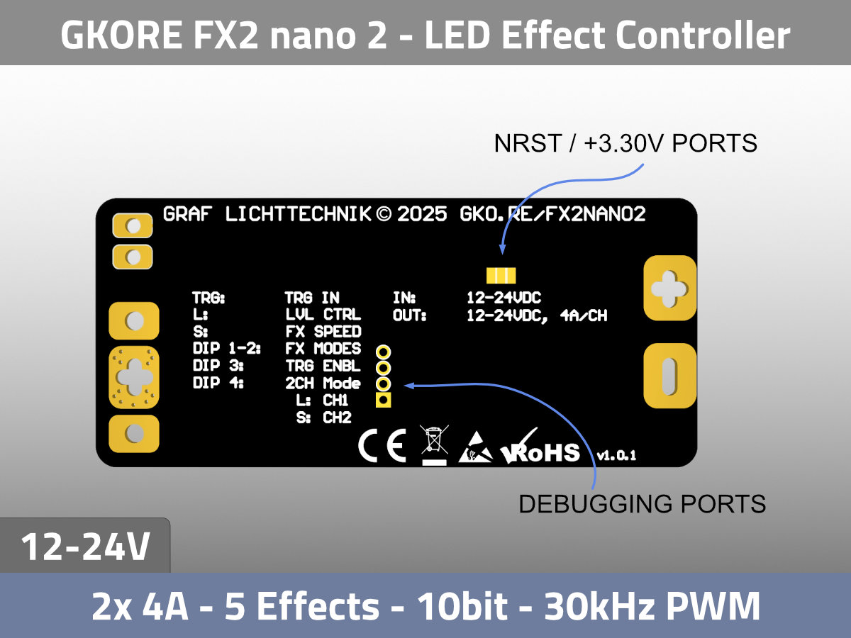 LED Effekt Dimmer Controller 2ch PWM 12V 24V Konstantspannung Top Backside