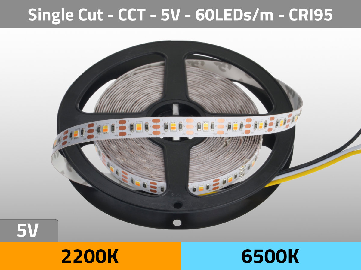 Niet doen taal mooi zo LED Strip CCT 2200K-6500K 5V 20W/m 60LEDs/m CRI95 | GKORE CINE Series | CCT  | 2200 K | 6500 K | CINELEDS