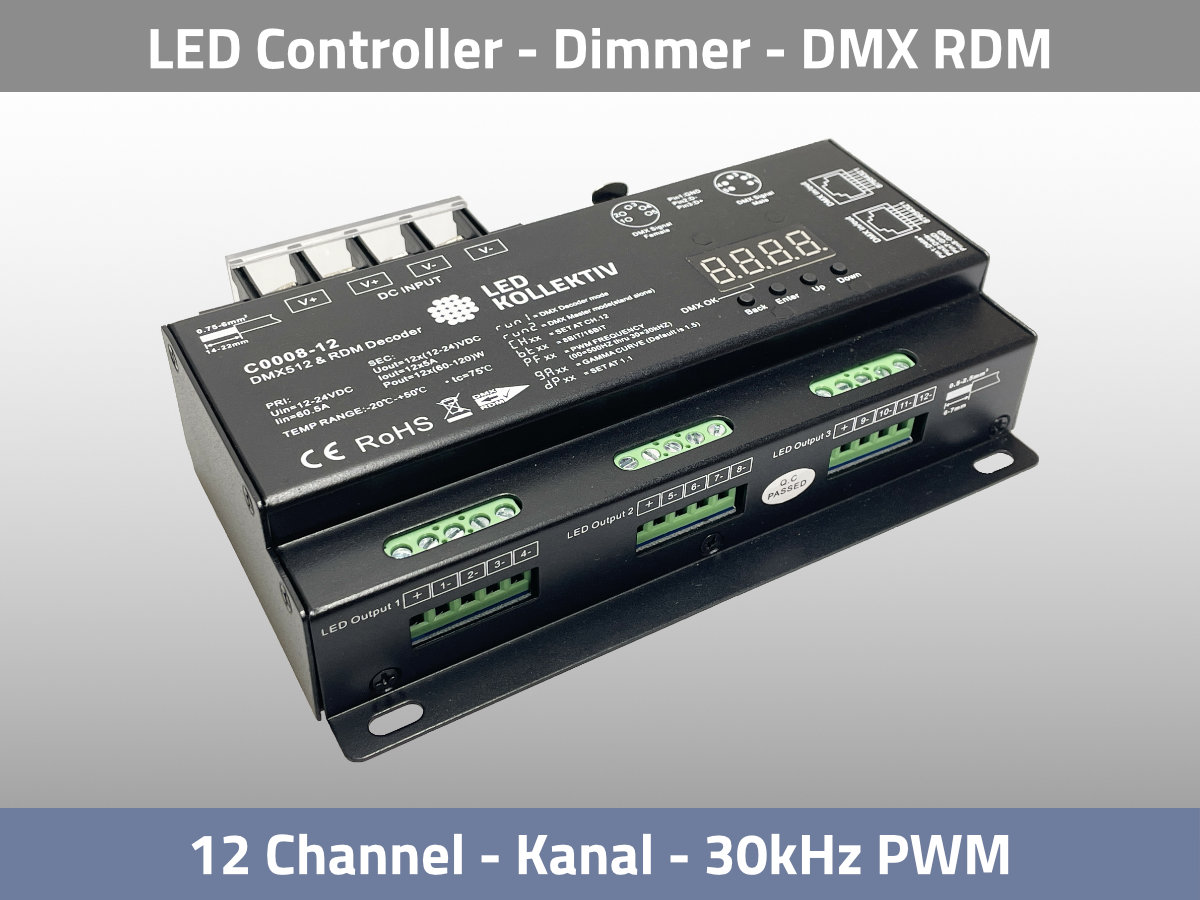 LED Controller 30kHz flicker free dimmin DMX RDM 12 Channel