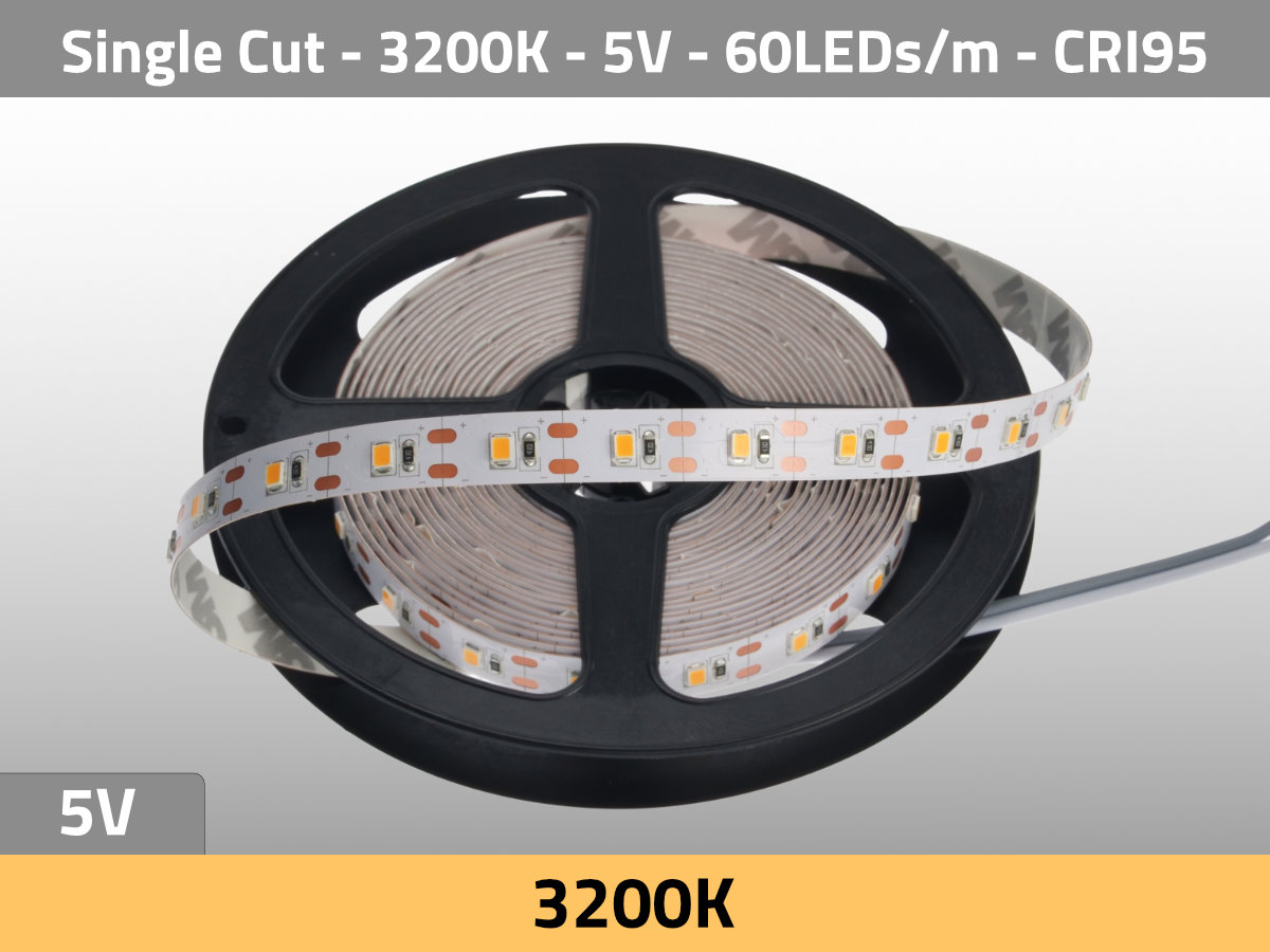 LED Streifen 5V 3200K 5m Rolle Kunstlicht WarmWeiß