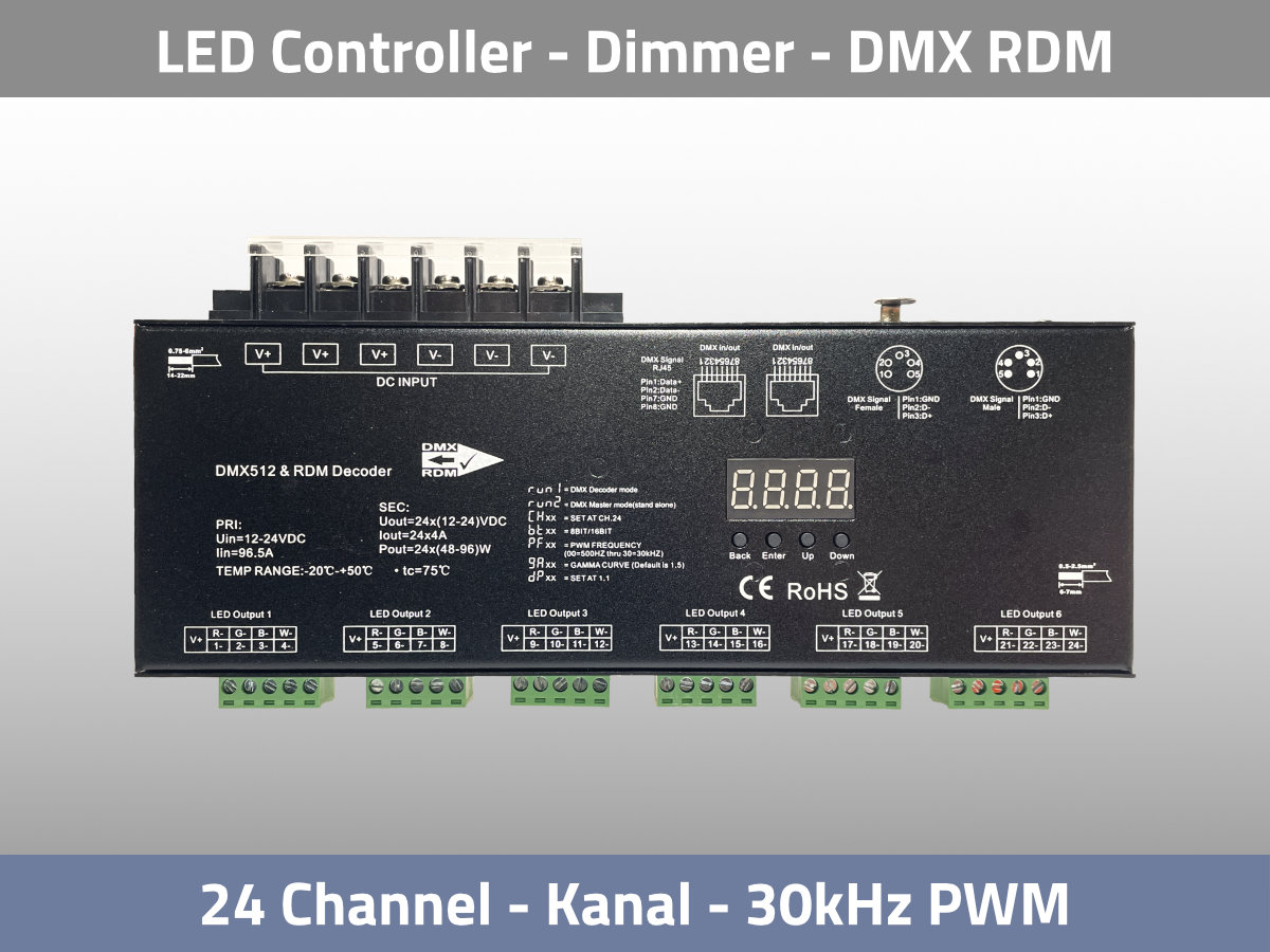 LED Controller 30kHz flicker free dimming DMX RDM 24 Channel Top