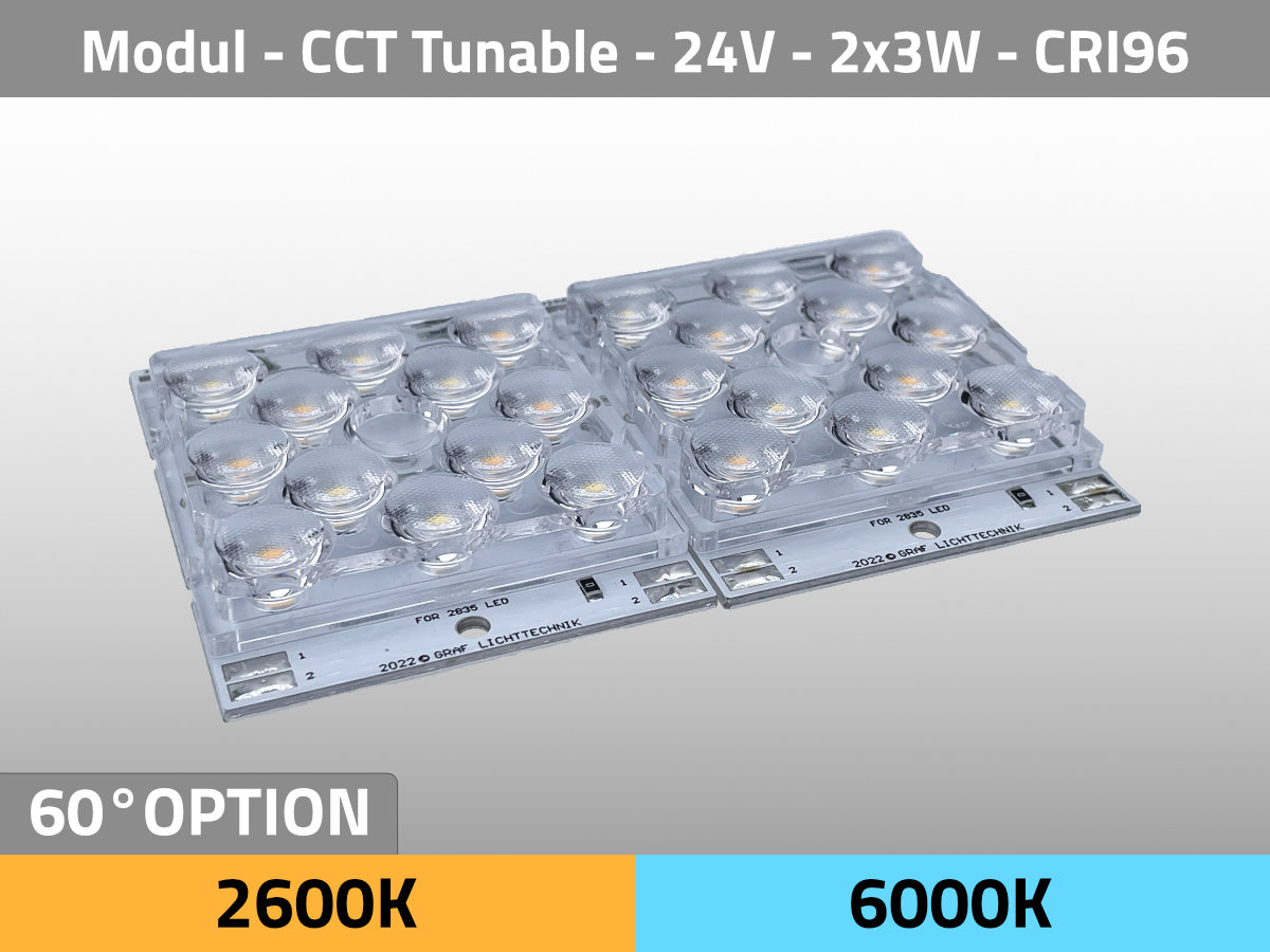 LED Module ARRAY 12 2835 CCT Tunable Tungsten Daylight 24V CRI96 60° Lens Option ISO View