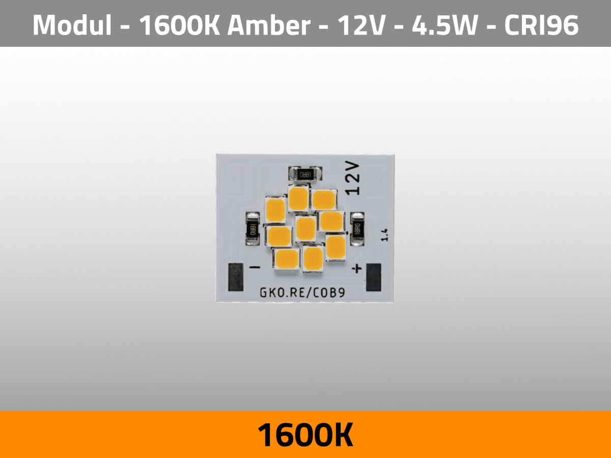 LED Module COB 9 1600K Amber Tungsten 12V CRI96