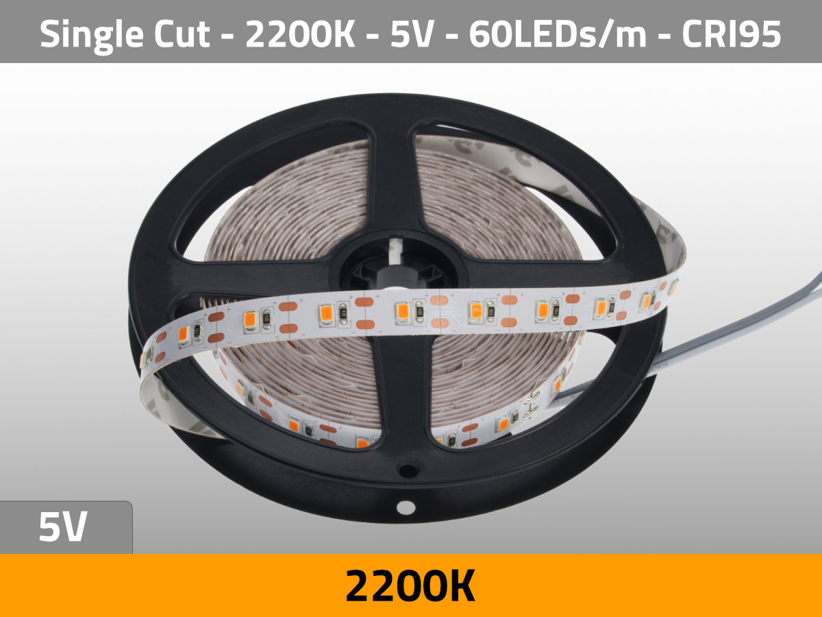 proza Investeren ondergronds LED Strip Tungsten 2200K 5V 13W/m 60LEDs/m 1-Cut CRI95 | GKORE CINE Series  | Tungsten | 2200 K | CINELEDS