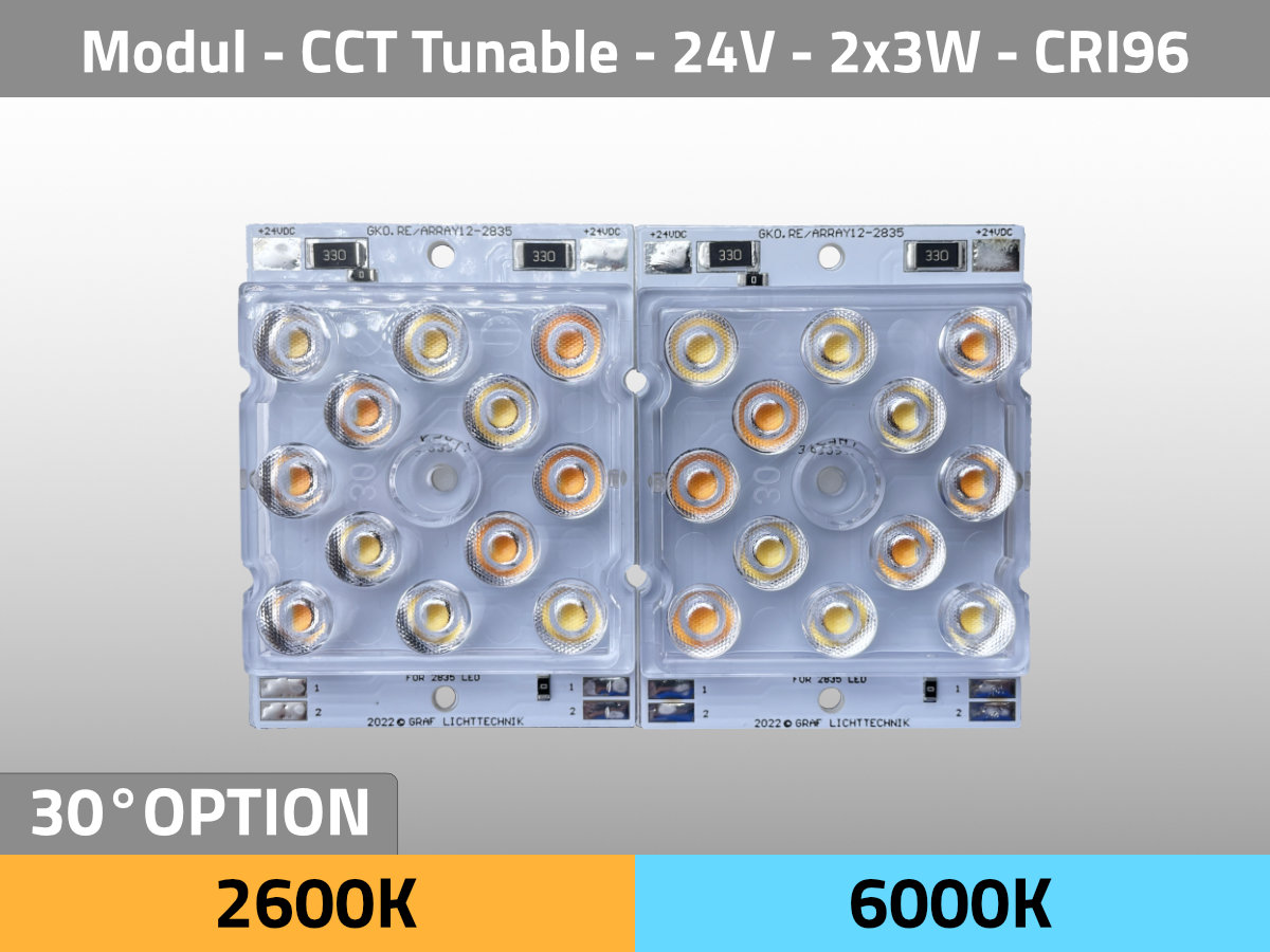 LED Module ARRAY 12 2835 CCT Tunable Tungsten Daylight 24V CRI96 30° Lens Option